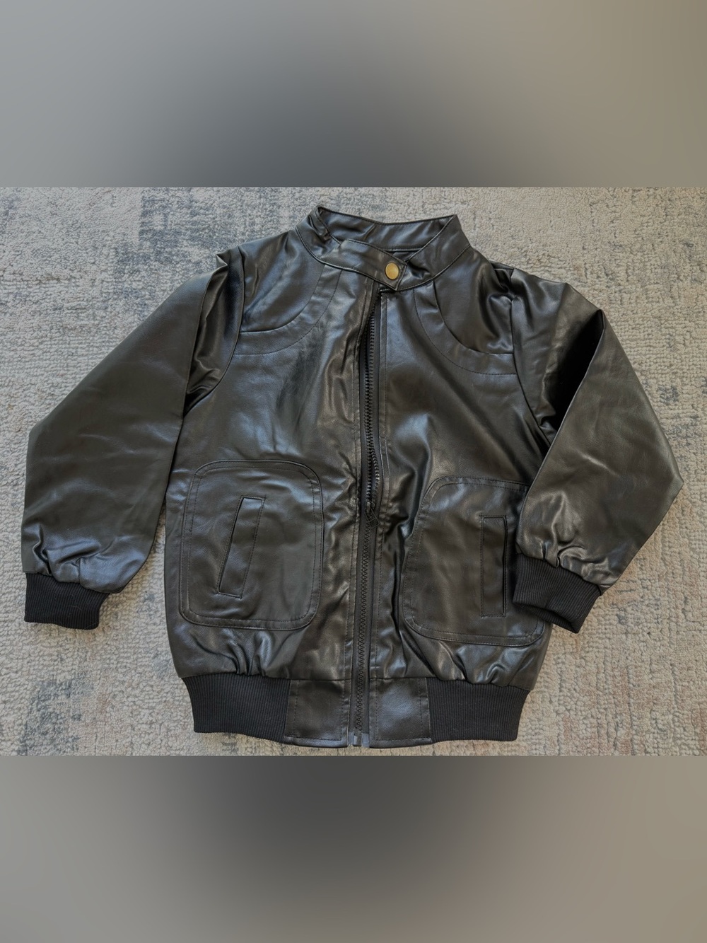 Black Faux Leather Bomber Jacket
